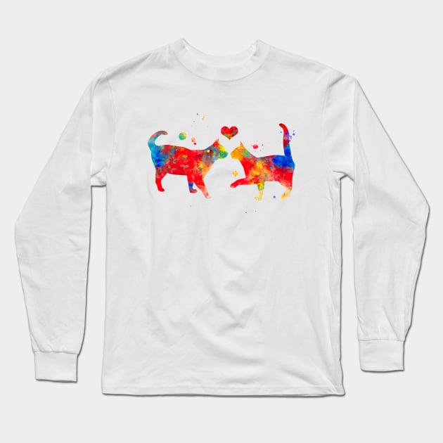 Love Cats Watercolor Painting Long Sleeve T-Shirt by Miao Miao Design